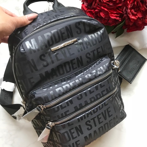 Steve Madden Black Backpack Logo Bag - Picture 3 of 8